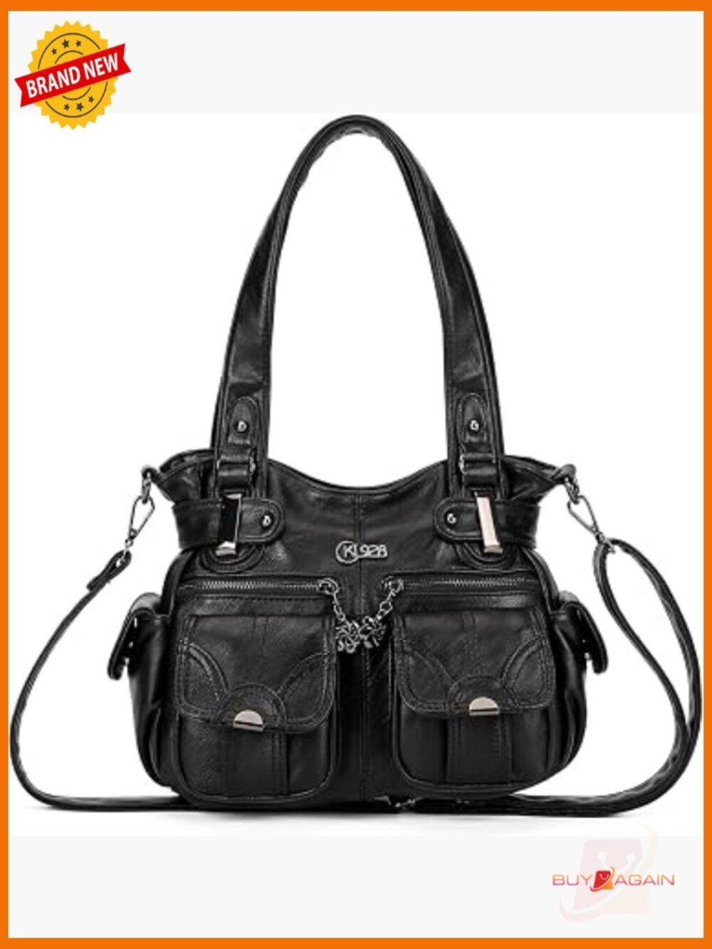 Large Hobo Shoulder Bag Faux Leather Multi-Pocket Tote Purse